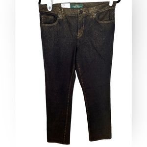 Women’s Ralph Lauren Modern Straight Slimming Fit Jeans Black with Gold Size 10